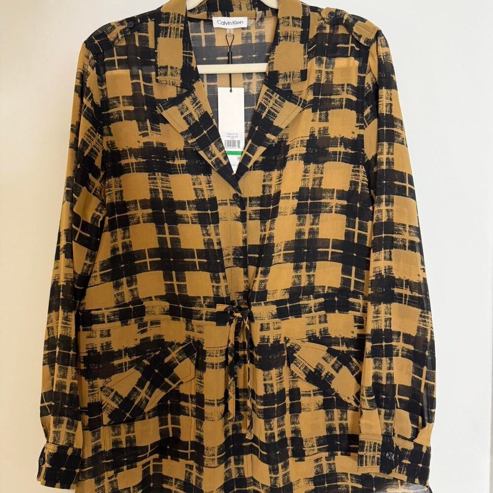 New Calvin Klein women's semi-sheer button-down top Lg